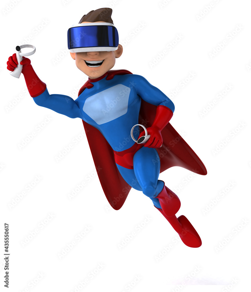 Fun 3D Illustration of a superhero with a VR Helmet Fun 3D Illustration of a superhero with a VR Helmet