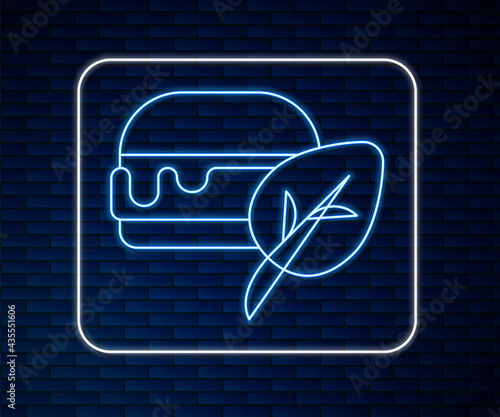 Glowing neon line Vegan food diet icon isolated Glowing neon line background. Organic, bio, eco symbol. Vegan, no meat, lactose free, healthy, fresh and nonviolent food. Vector