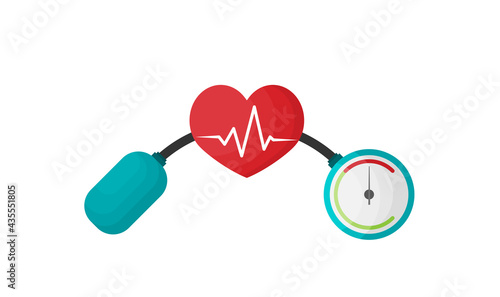 Blood pressure concept with blood pressure meter and heart, vector illustration in flat style