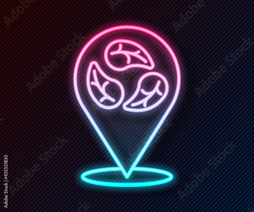 Glowing neon line Vegan food diet icon isolated Glowing neon line background. Organic, bio, eco symbol. Vegan, no meat, lactose free, healthy, fresh and nonviolent food. Vector