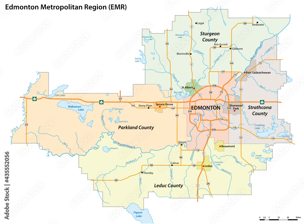 administrative vector map of the Edmonton Metropolitan Region, Alberta, Canada