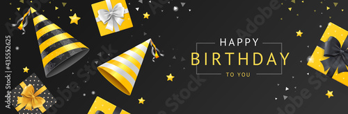 Birthday Concept Banner Horizontal with Realistic Detailed 3d Elements. Vector