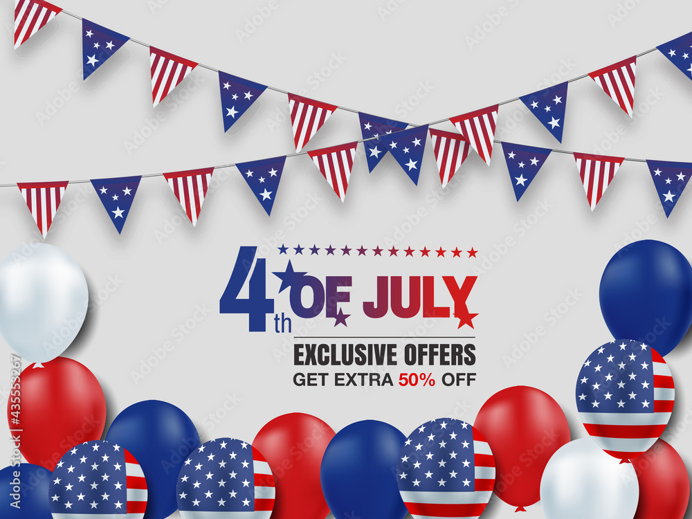 Obraz premium Happy 4th Of July American Independence Day. Festive vector illustration EPS 10. 
