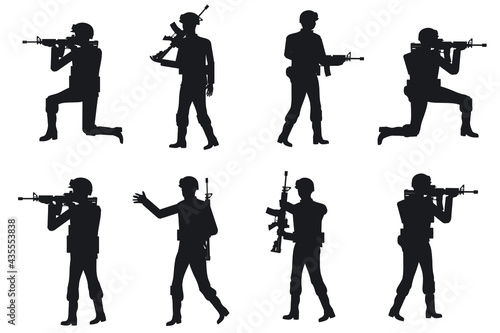 silhouettes of modern army and swat gign set - Vector photo