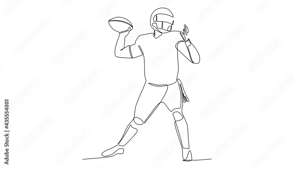 Football player in helmet going to throw the ball.- continuous one line drawing Football player in helmet going to throw the ball.- continuous one line drawing