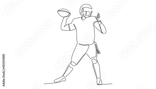 Football player in helmet going to throw the ball.- continuous one line drawing