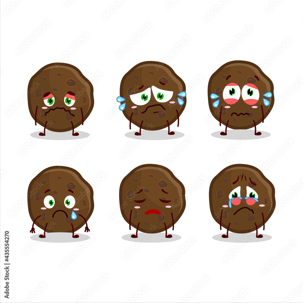 Chocolate cookies cartoon character with sad expression Chocolate cookies cartoon character with sad expression