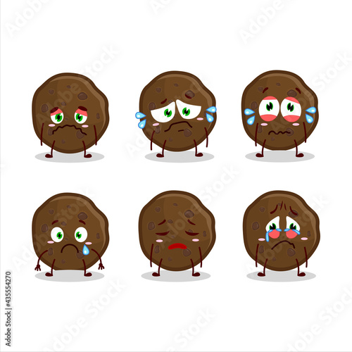 Chocolate cookies cartoon character with sad expression