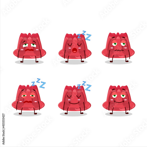 Cartoon character of red pudding with sleepy expression