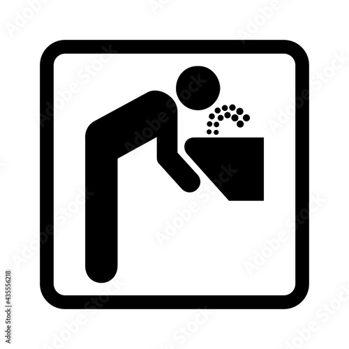 Drinking fountain symbol. Vector illustration of man drinking water from tap water. Public faucet icon isolated on white background.