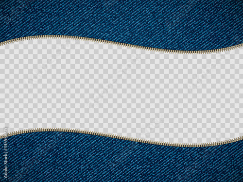 Zipper on a denim background. Template with copy space