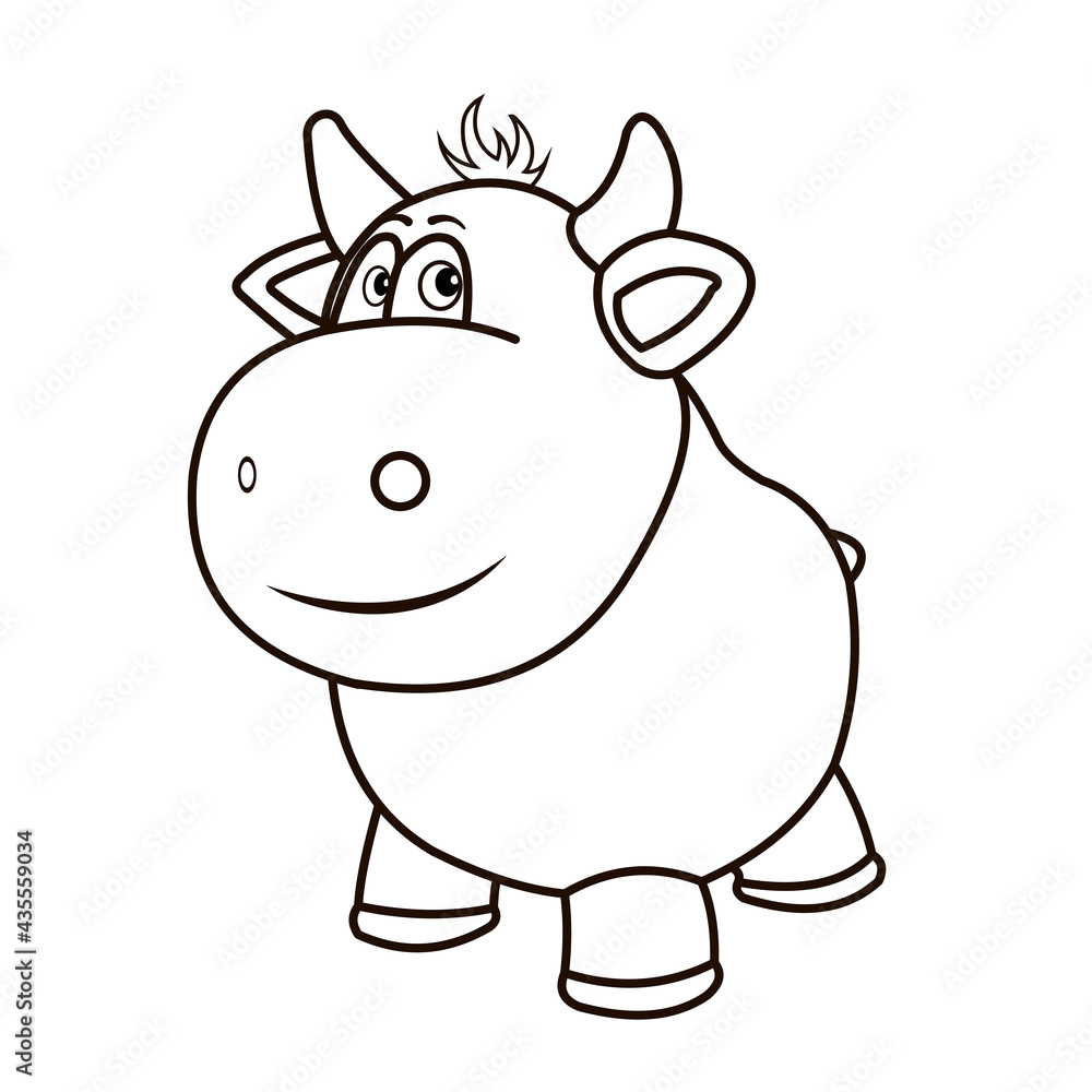 Fototapeta premium Animals, coloring book for kids. Black and white image, cow