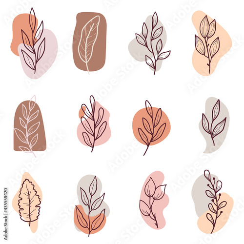 Hand drawn Instagram story highlight with minimal floral leaf, flower, branch elements. Doodle sketch style. Isolated vector illustration for logo, insta highlight, icon.