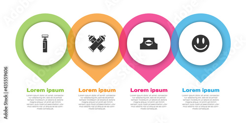 Set Marker pen, Paint spray can, Spray nozzle cap and Smile face. Business infographic template. Vector