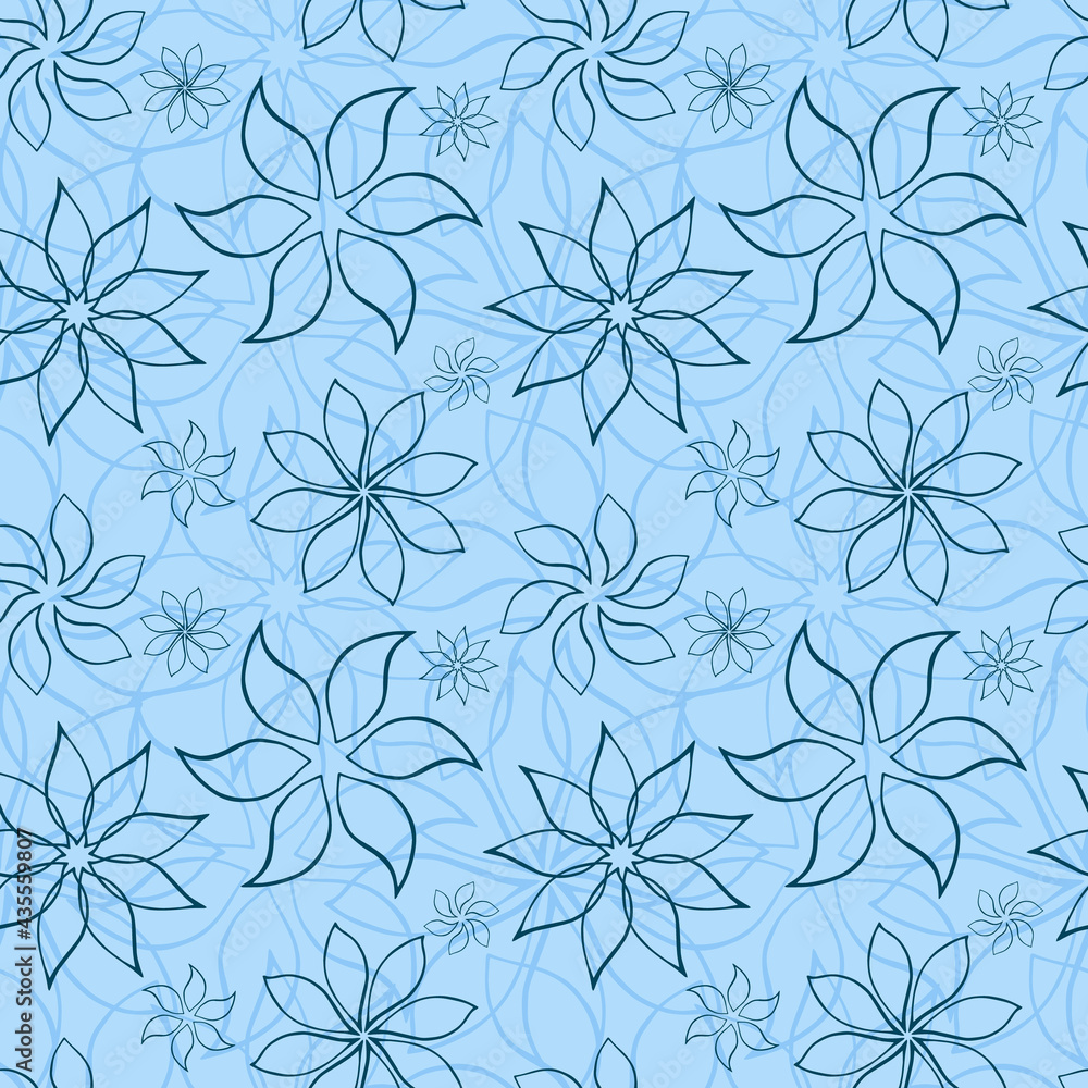Abstract fantasy flower seamless pattern background. Stylized geometric floral motif endless texture. Simplified editable repeating surface design. Flat boundless ornament for greeting card or flyer
