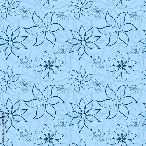 Abstract fantasy flower seamless pattern background. Stylized geometric floral motif endless texture. Simplified editable repeating surface design. Flat boundless ornament for greeting card or flyer