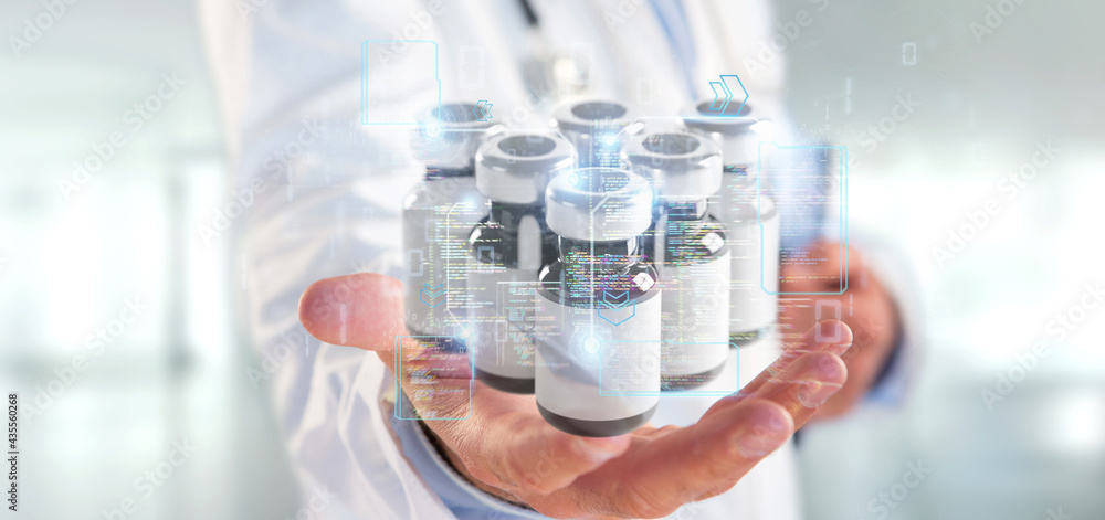 Fototapeta premium Doctor touching a vaccine concept - 3d rendering