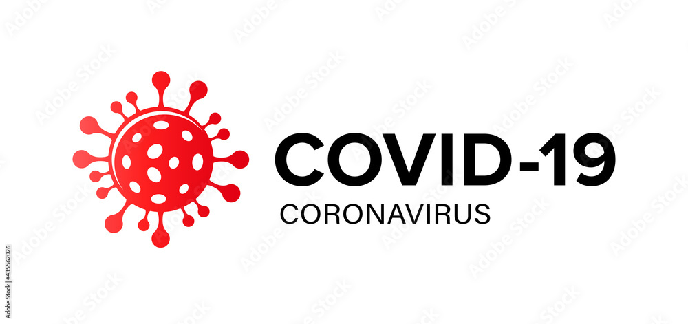 Covid-19 coronavirus logo. Vector banner with red coronavirus molecule icon and sign Covid-19 coronavirus in black colors. Illustration for medical apps and websites. Covid-19 coronavirus logo. Vector banner with red coronavirus molecule icon and sign Covid-19 coronavirus in black colors. Illustration for medical apps and websites.