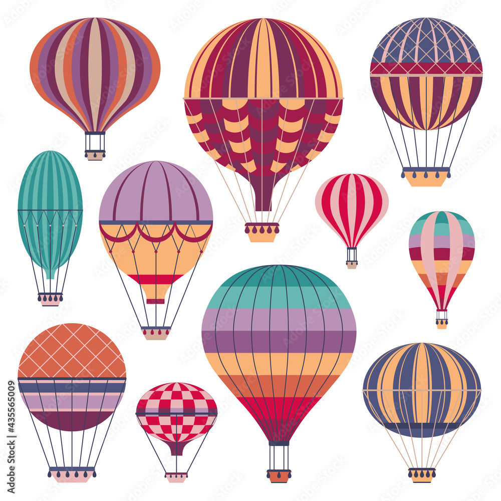 Obraz premium Vintage Striped Air Balloons Icons in Flat