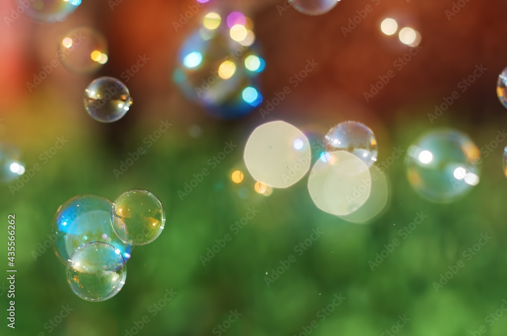 flying soap bubbles in a blur