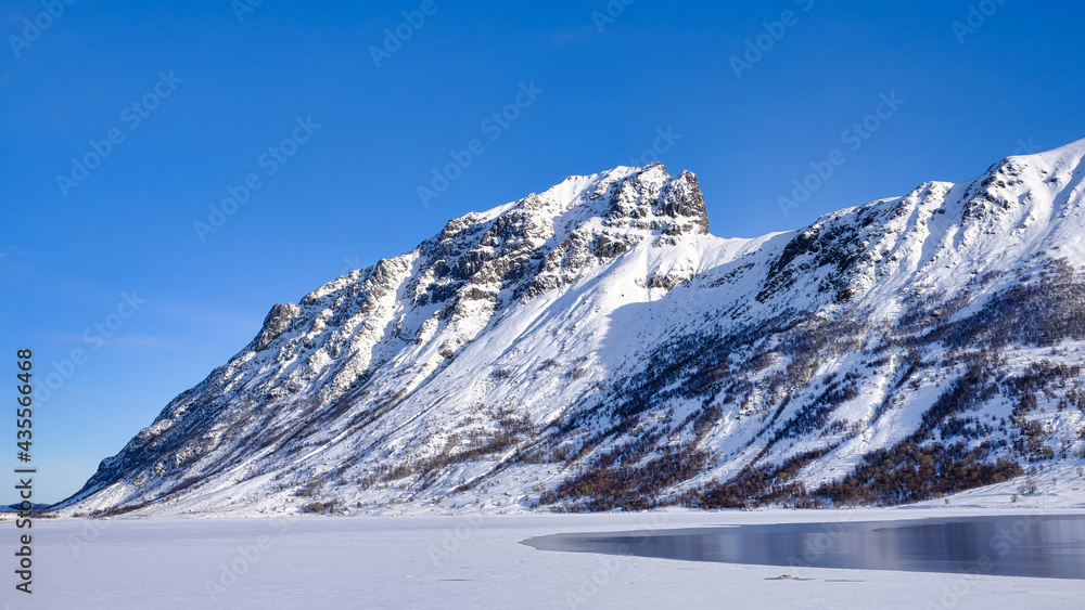 Lofoten Islands mountains in Winter with snow, Lofoten, North Norway