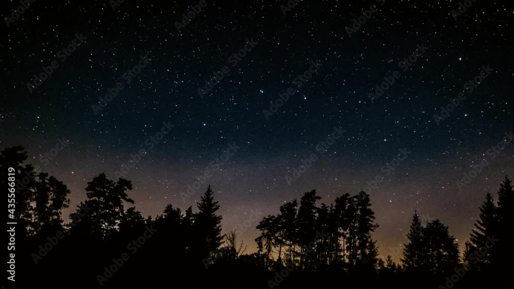 4k time lapse with starry sky and few clouds over forest. 4k time lapse with starry sky and few clouds over forest.