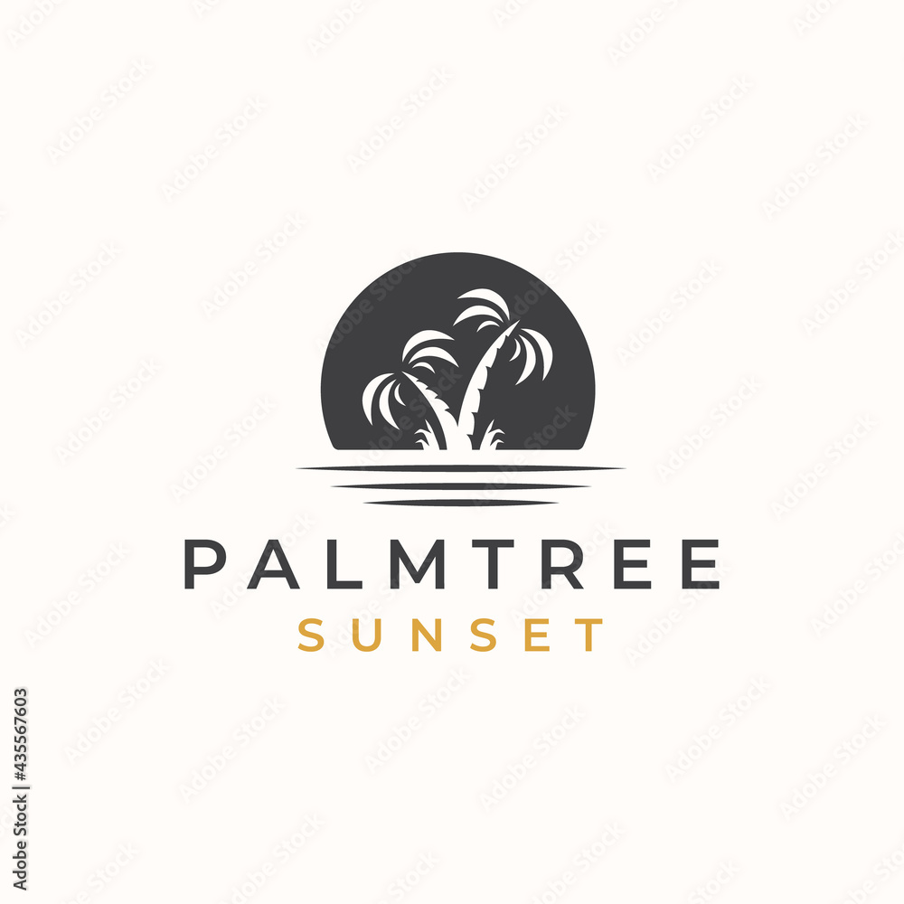 Palm Tree with Sunset background Logo Template. Vector Illustration Palm Tree with Sunset background Logo Template. Vector Illustration