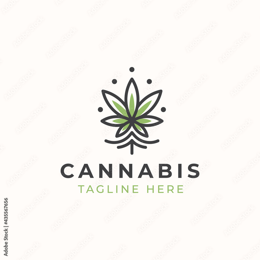 Monoline Cannabis Logo Template. Vector Illustration