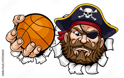 Pirate Basketball Ball Sports Mascot Cartoon