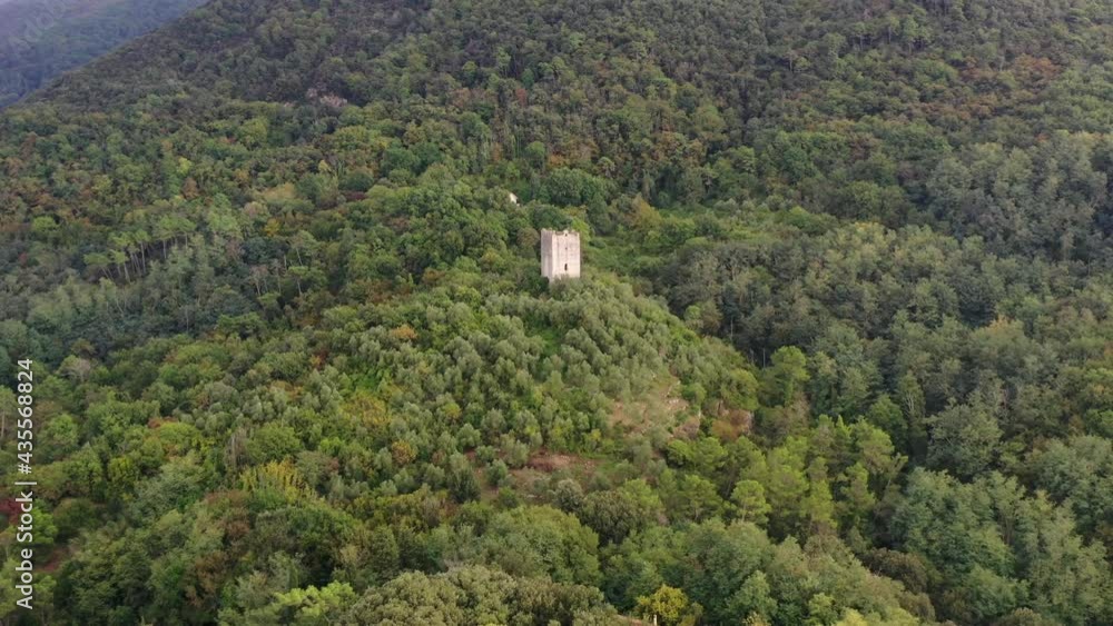 Aerial view an abandoned castle Castello di Ripafratta in Tuscany, Italy. Aerial view an abandoned castle Castello di Ripafratta in Tuscany, Italy.