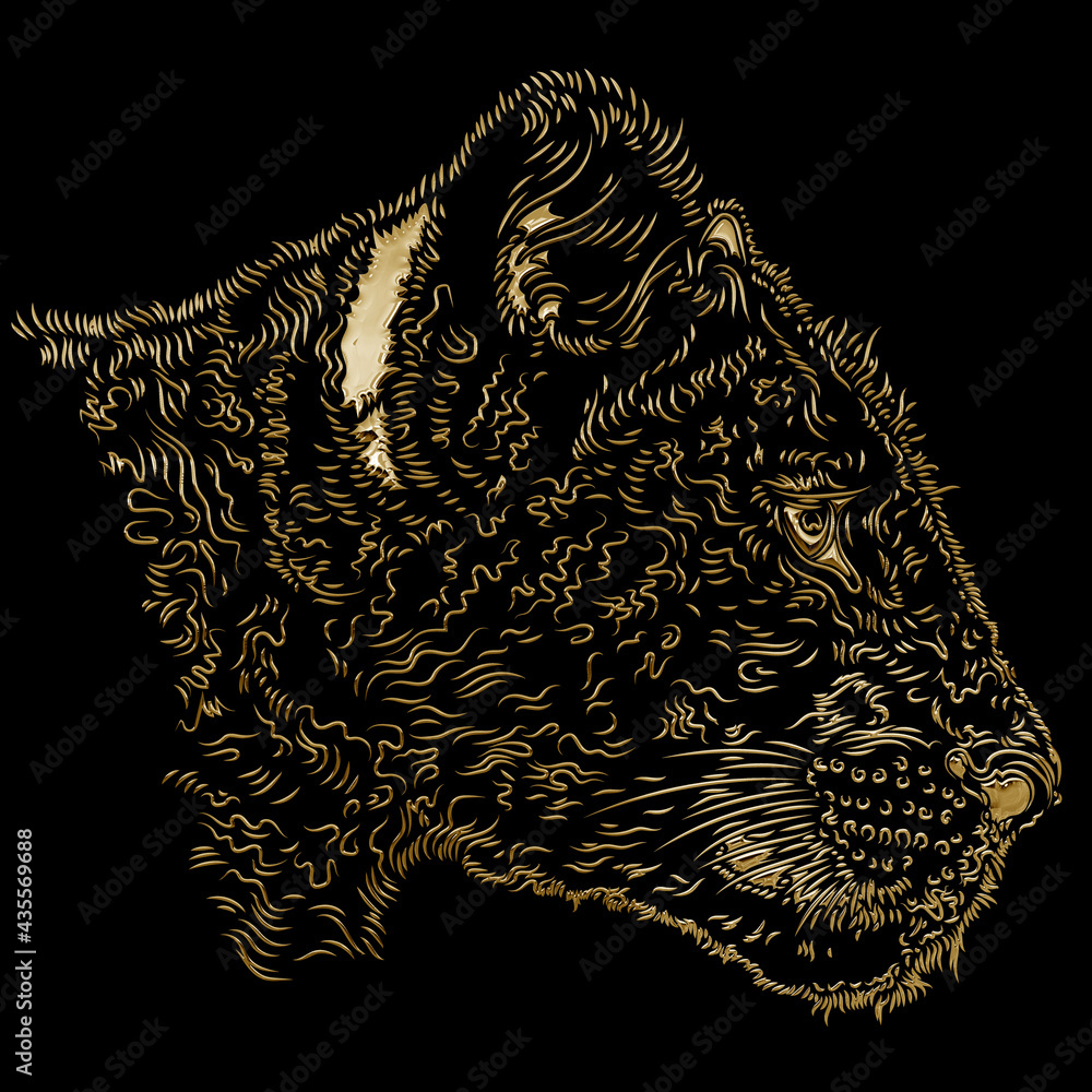 Lion cub head african wildlife, gold design effect on the black background, illustration Lion cub head african wildlife, gold design effect on the black background, illustration