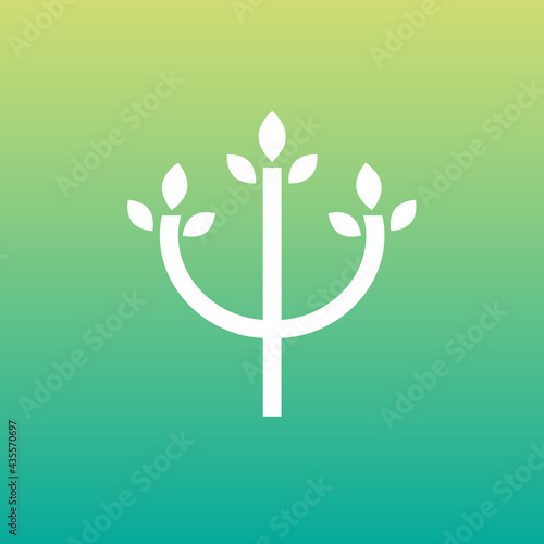 psychology blooming symbol. Greek letter Psi with lotus flower.