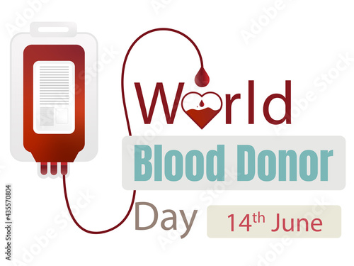 World Blood Donor Day with blood bag dripping over a heart giving it life