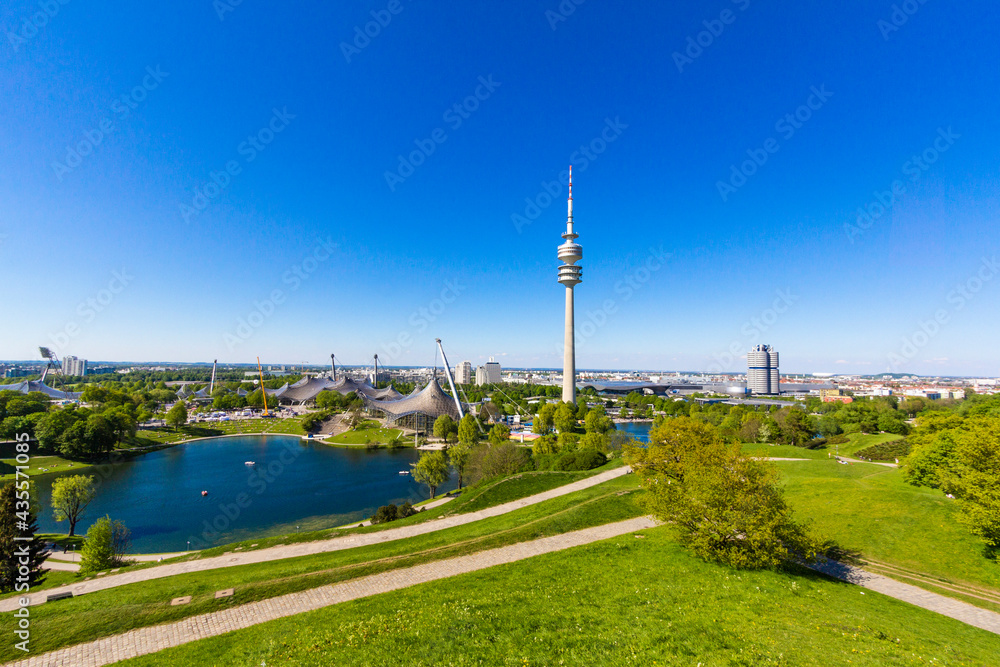 Fototapeta premium Panoramic of Olympic park in Munich town, Germany.