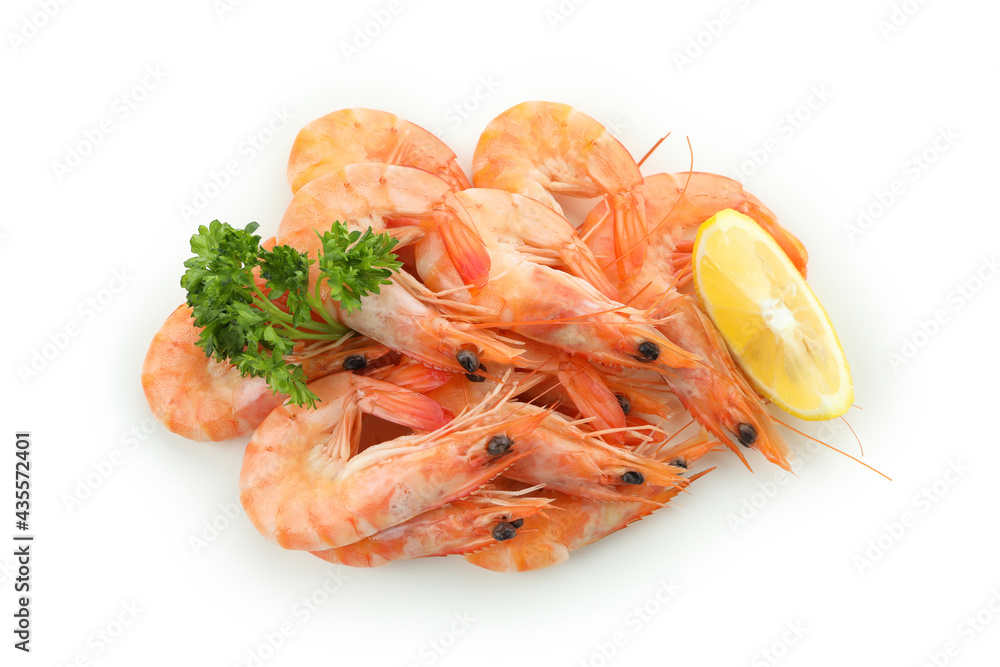 Tasty cooked shrimps isolated on white background Tasty cooked shrimps isolated on white background