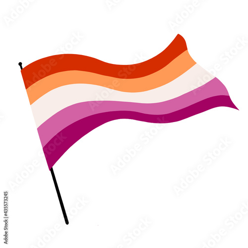 Illustration of a lesbian Pride flag blowing in the wind.