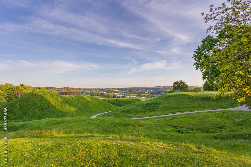 Lithuanian historic capital Kernave, green landscape of Kernave mounds