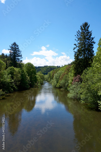 beautiful river with lots of green under blue sky