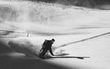 Snowboarder rides on fresh snow