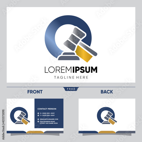 Letter Q Initial Hammer Justice Legal Firm Law and Attorney Logo Design Vector Graphic Icon Emblem Illustration 