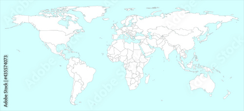high detail white screen world map vector with country line border on light blue background. Element of this image furnished by NASA