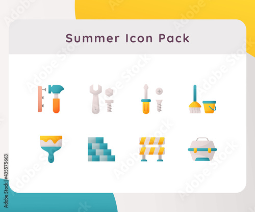 labour day icon icons set collection package white isolated background with flat color style