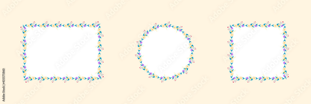 Set of floral frames. Flowers, berries and leaves. Square, round and rectangular frame. Pattern. White background. Vector illustration. Isolated EPS.chamomile, chrysanthemum, buttercups, cranberries. Set of floral frames. Flowers, berries and leaves. Square, round and rectangular frame. Pattern. White background. Vector illustration. Isolated EPS.chamomile, chrysanthemum, buttercups, cranberries.