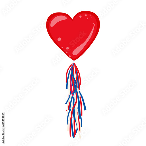 Heart Shaped Balloons with the United States of America and Tassels. Vector Illustration on Transparent Background