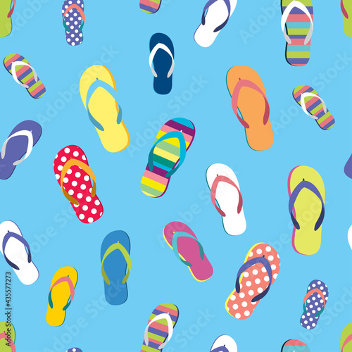 Flip flop color summer pattern. Seamless repeat background. Cartoon flat illustration.