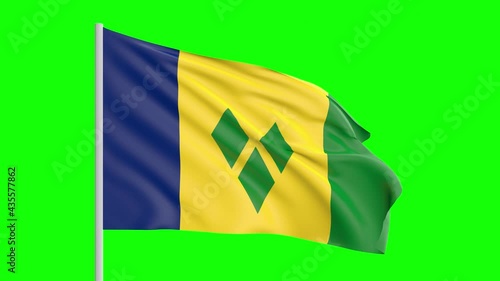 National Flag Of Saint Vincent and the Grenadines Waving In The Wind on Green Screen With Alpha Matte photo