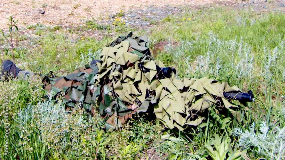 Sniper of the Russian army lies in ambush. Sniper of the Russian army lies in ambush.