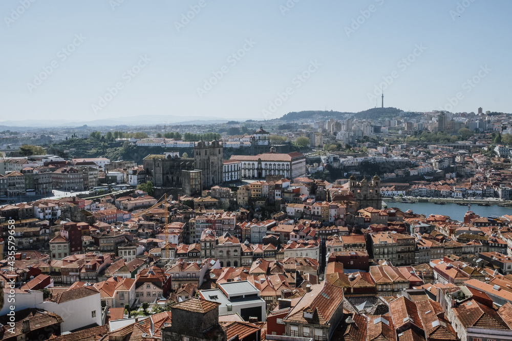 view of the town in Porto, Oporto, Portugal from the top of a tower