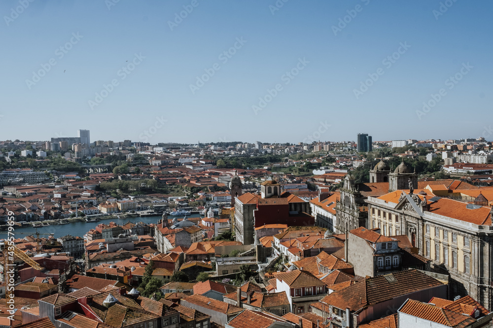 view of the town in Porto, Oporto, Portugal from the top of a tower