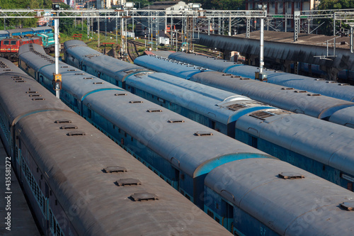 Trains at train station. Trivandrum, Kerala, India